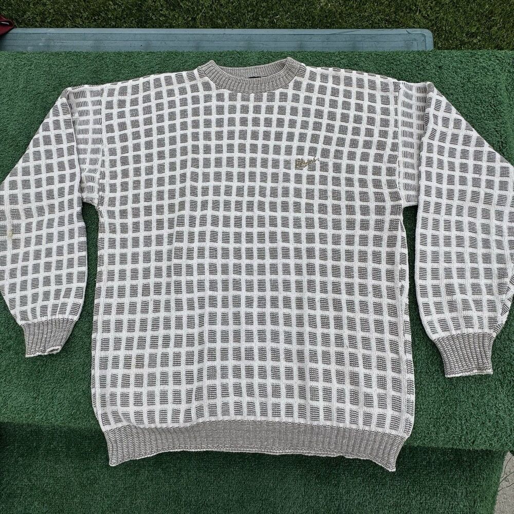 La Loving Sweater Mens Large Beige Textured Knit Crewneck Cotton Blend